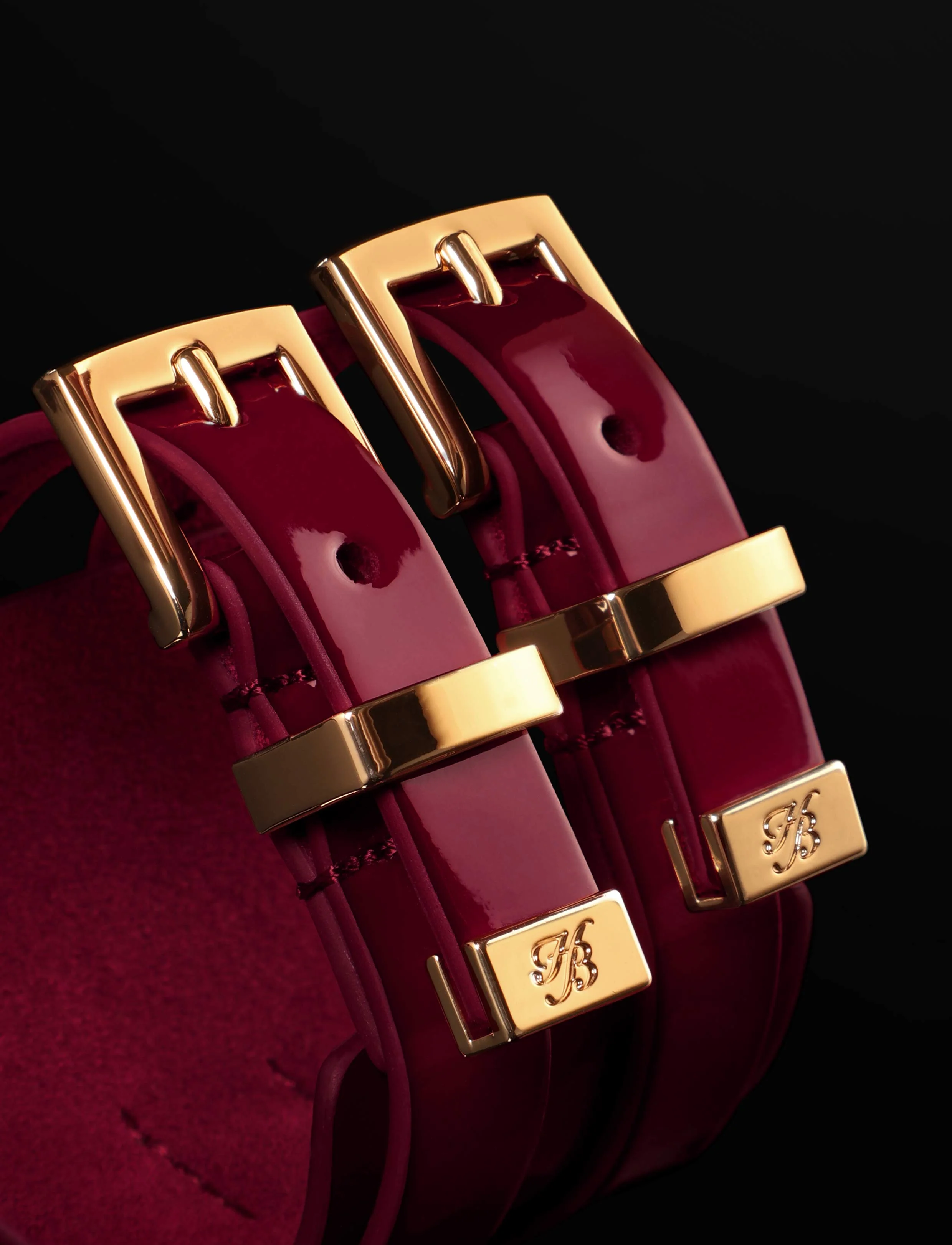 Cherry Handcuffs in Glossy Patent Leather with Connecting Clasp