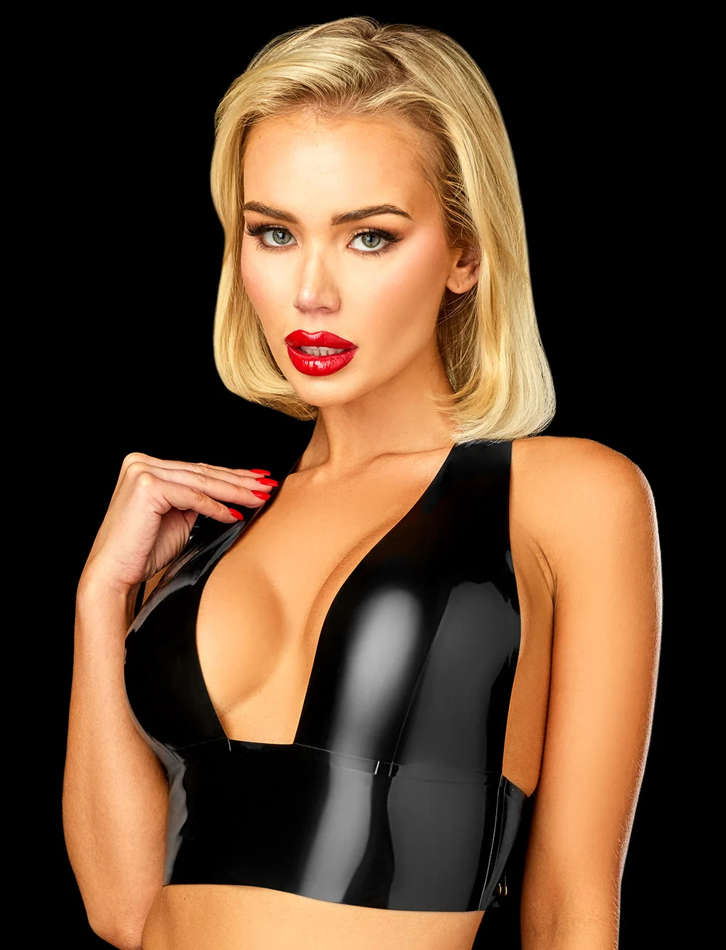 Latex 2.0 Black Bralette with Triangle Cups and Adjustable Straps