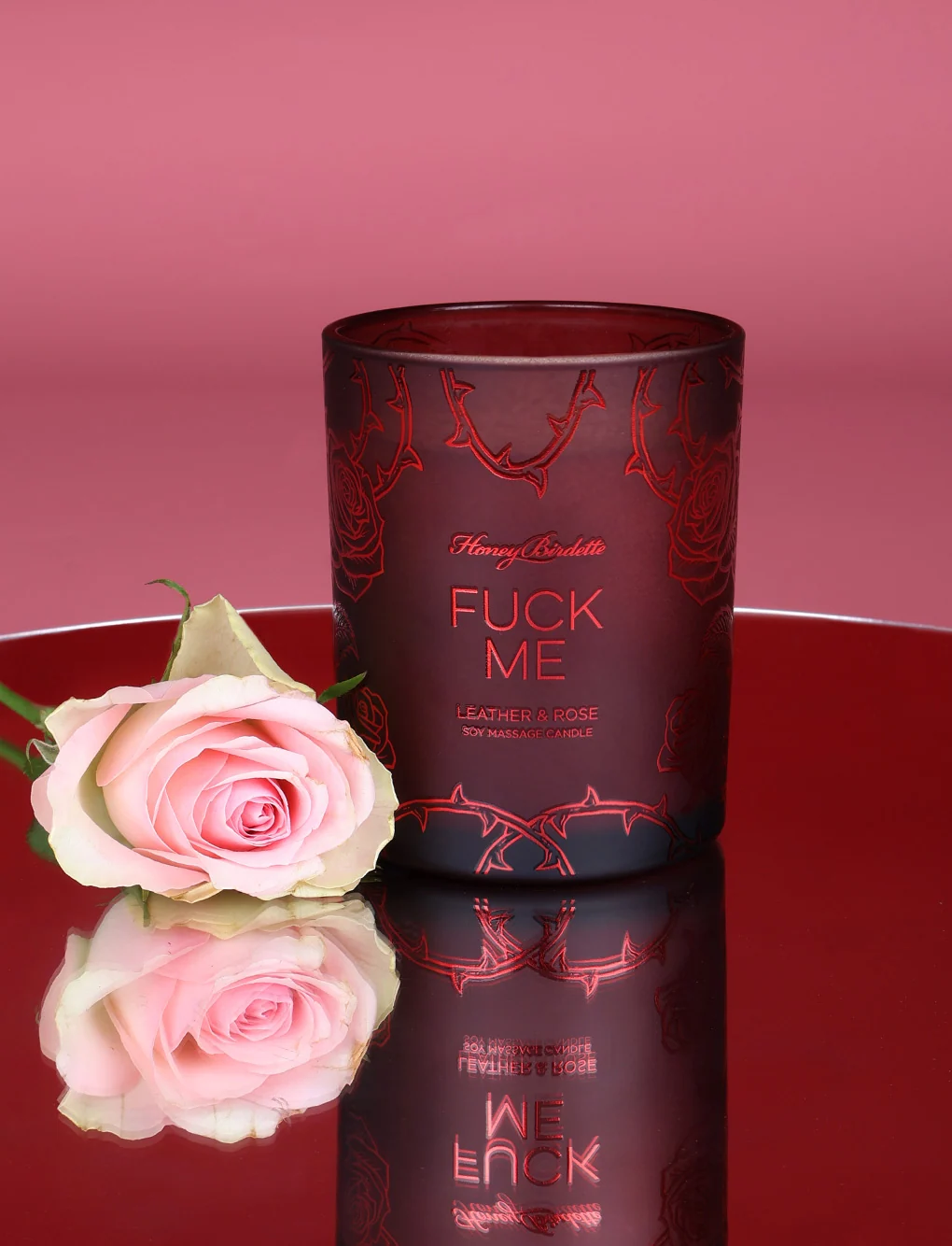 F*ck Me Massage Candle with Dark Leather and Rose Scent