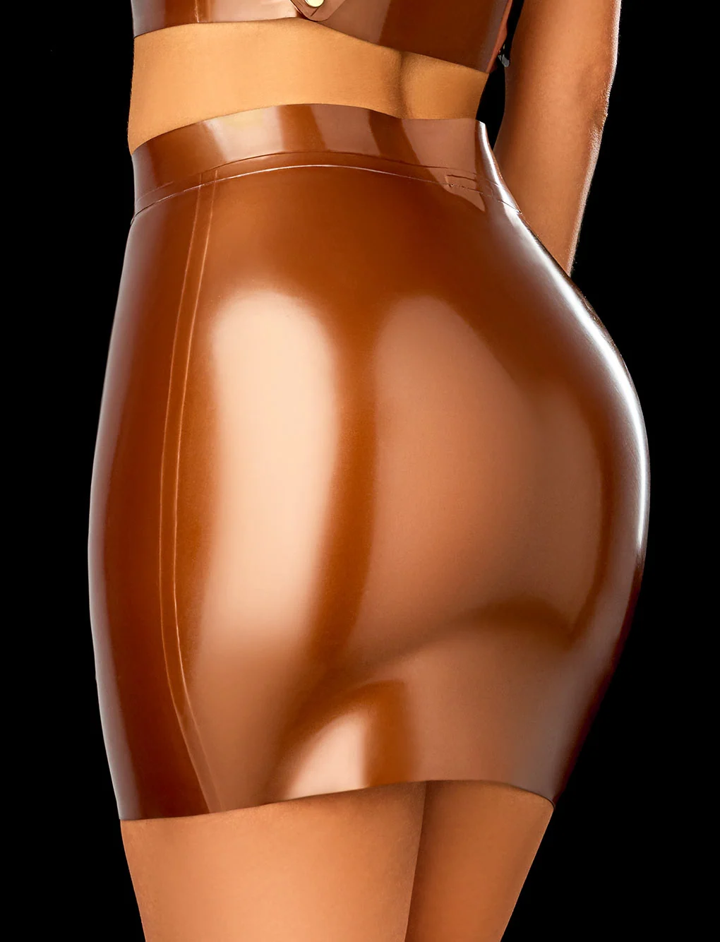 Latex 2.0 Bronze Mini Skirt in High-Shine Latex