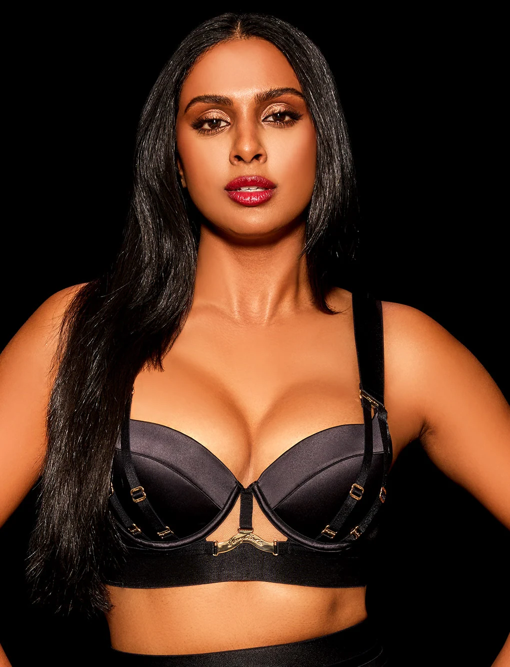 Piper Push-Up Longline Bra in Black Satin