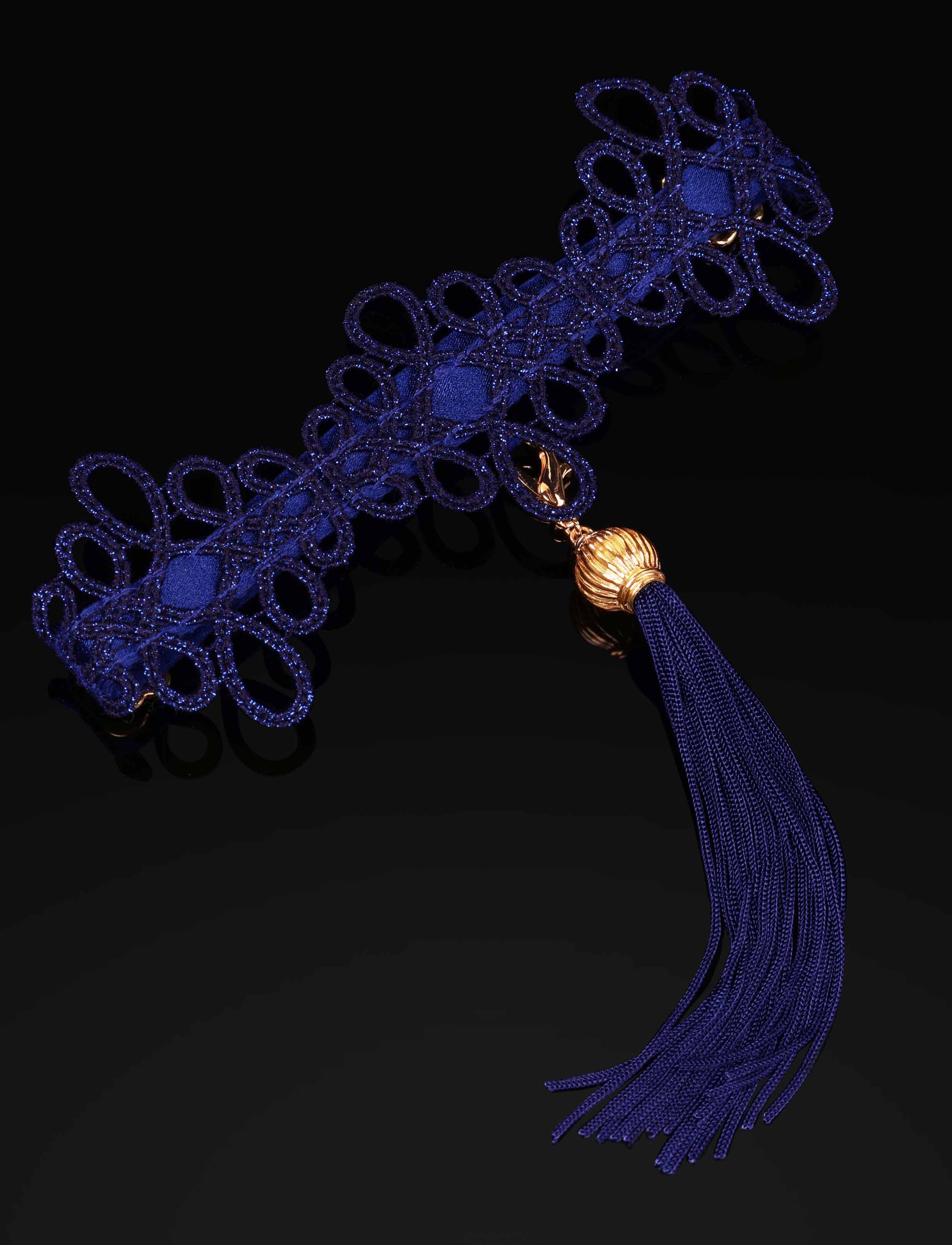 Mariana Choker and Cuffs Set in Navy Venetian Lace