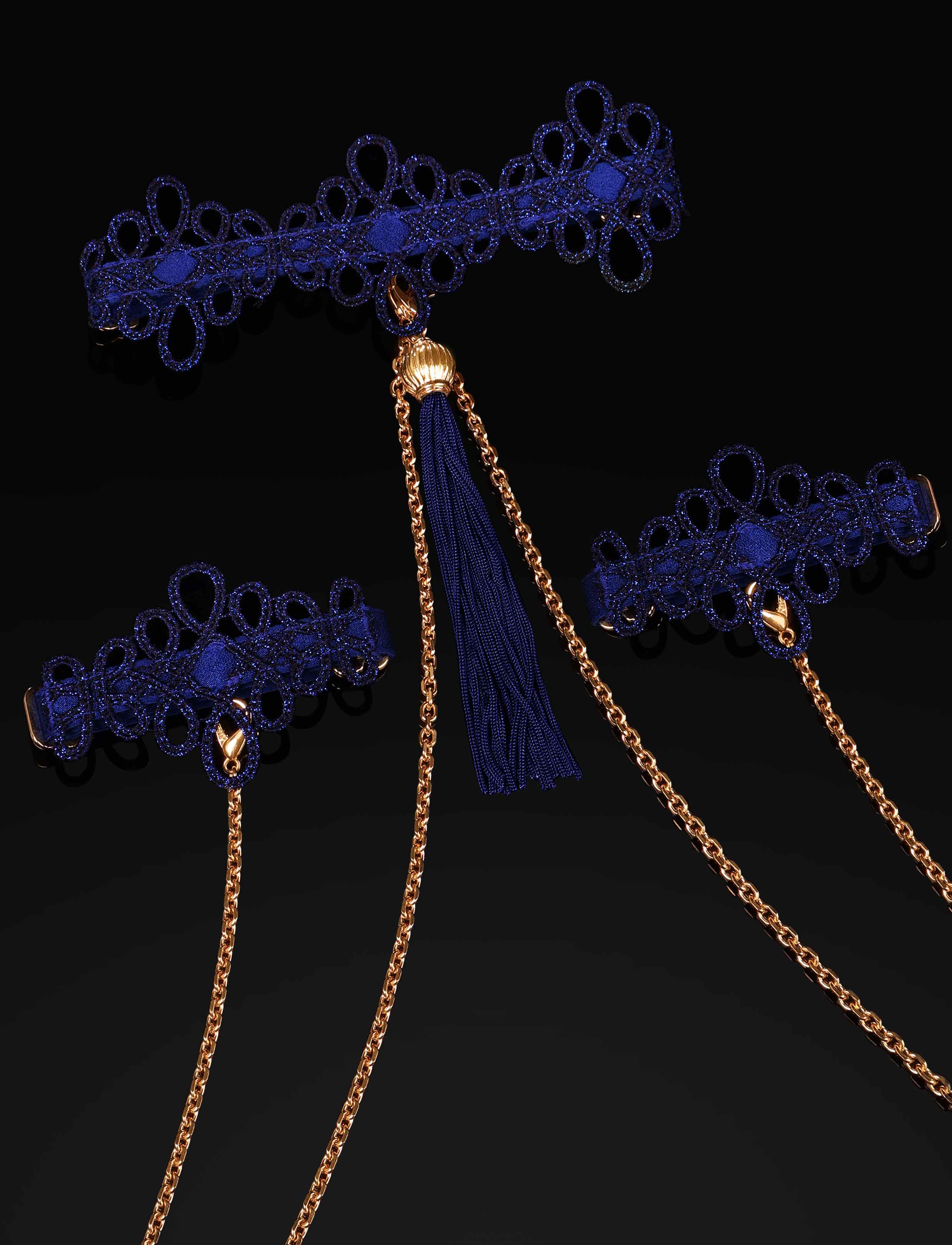 Mariana Choker and Cuffs Set in Navy Venetian Lace