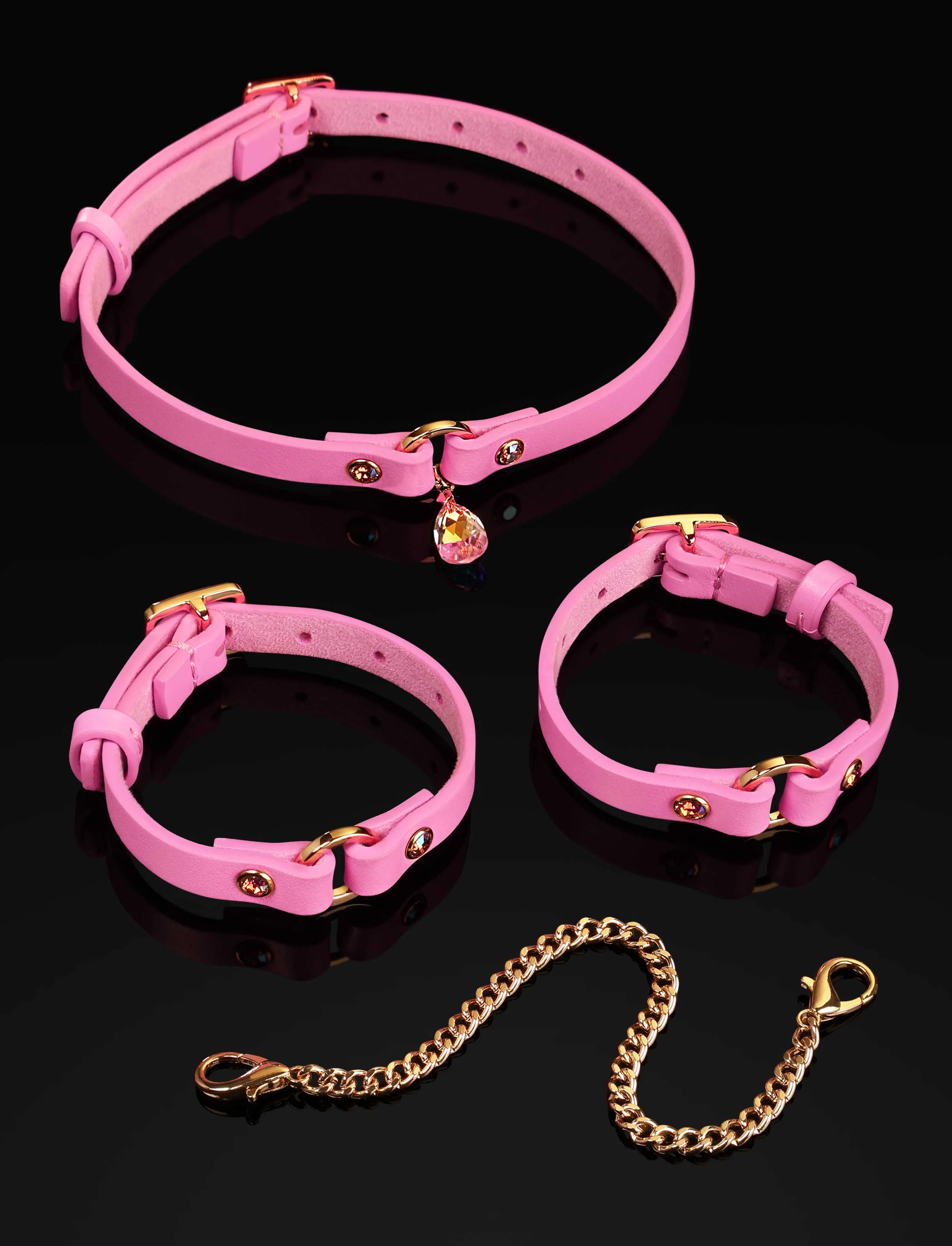 Simone Choker & Handcuffs Set in Pink Leather