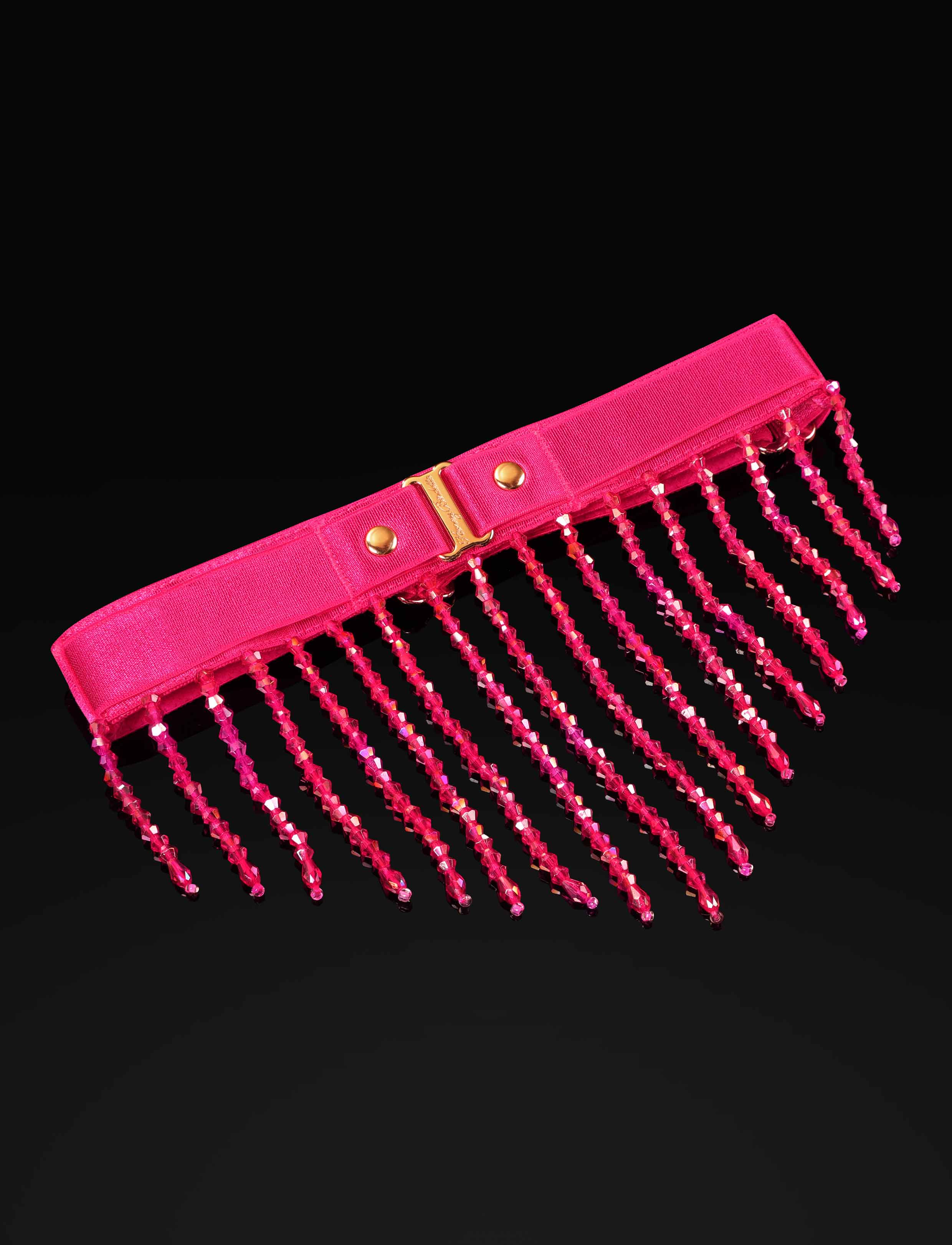 Miley Crystal Fringe Choker Necklace in Pink Satin