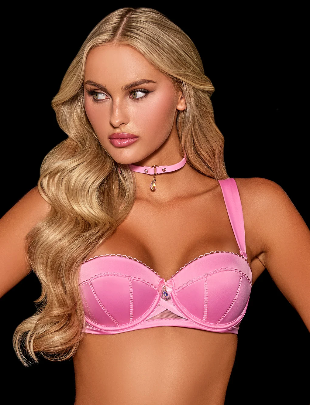 Simone 3 Piece Lingerie Set in Pink Satin