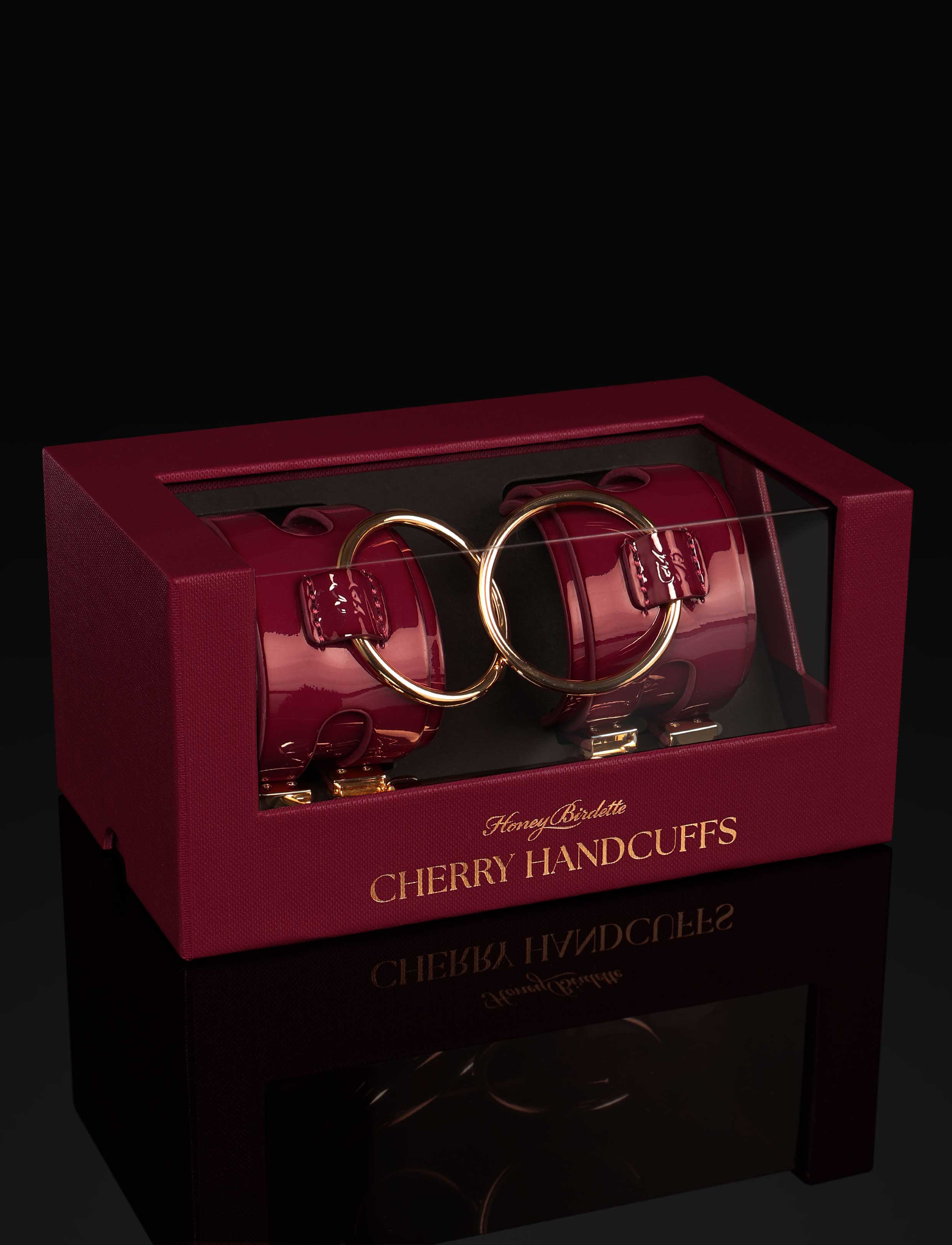 Cherry Handcuffs in Glossy Patent Leather with Connecting Clasp