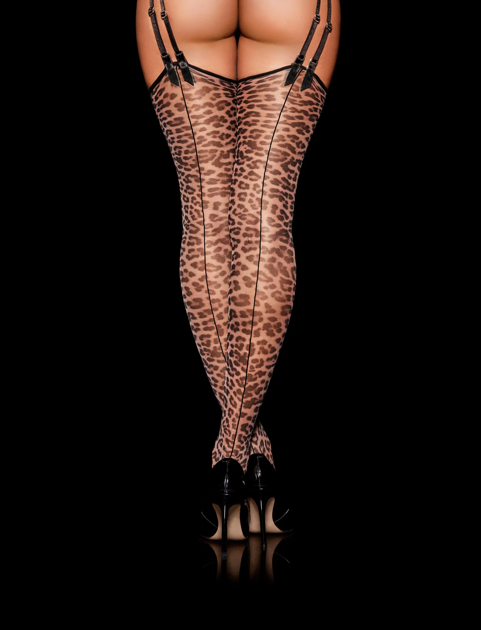 Leopard Print Garter Belt Stockings in 30 Denier