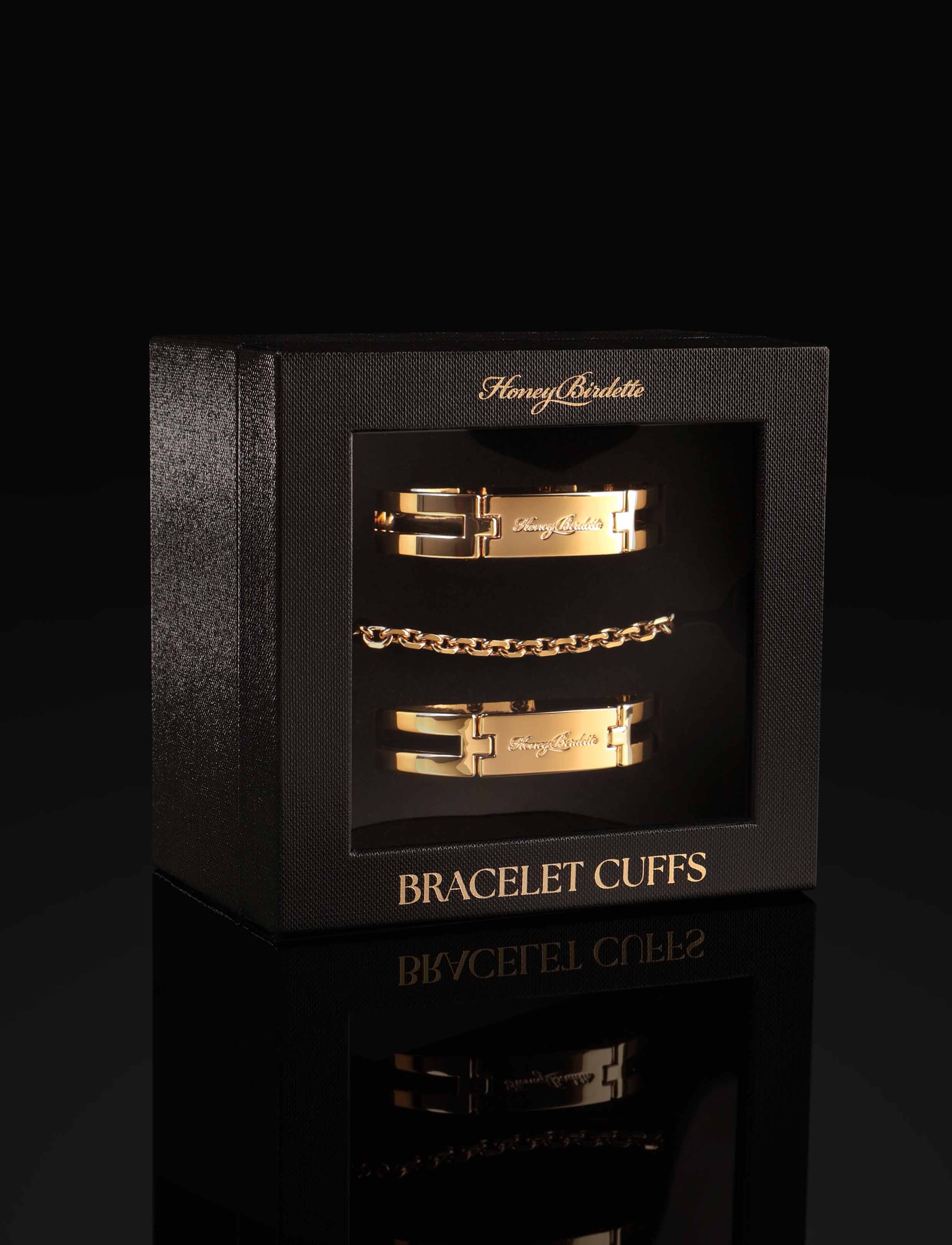 Honey Birdette Gold Bracelet Cuffs with Lock Charms