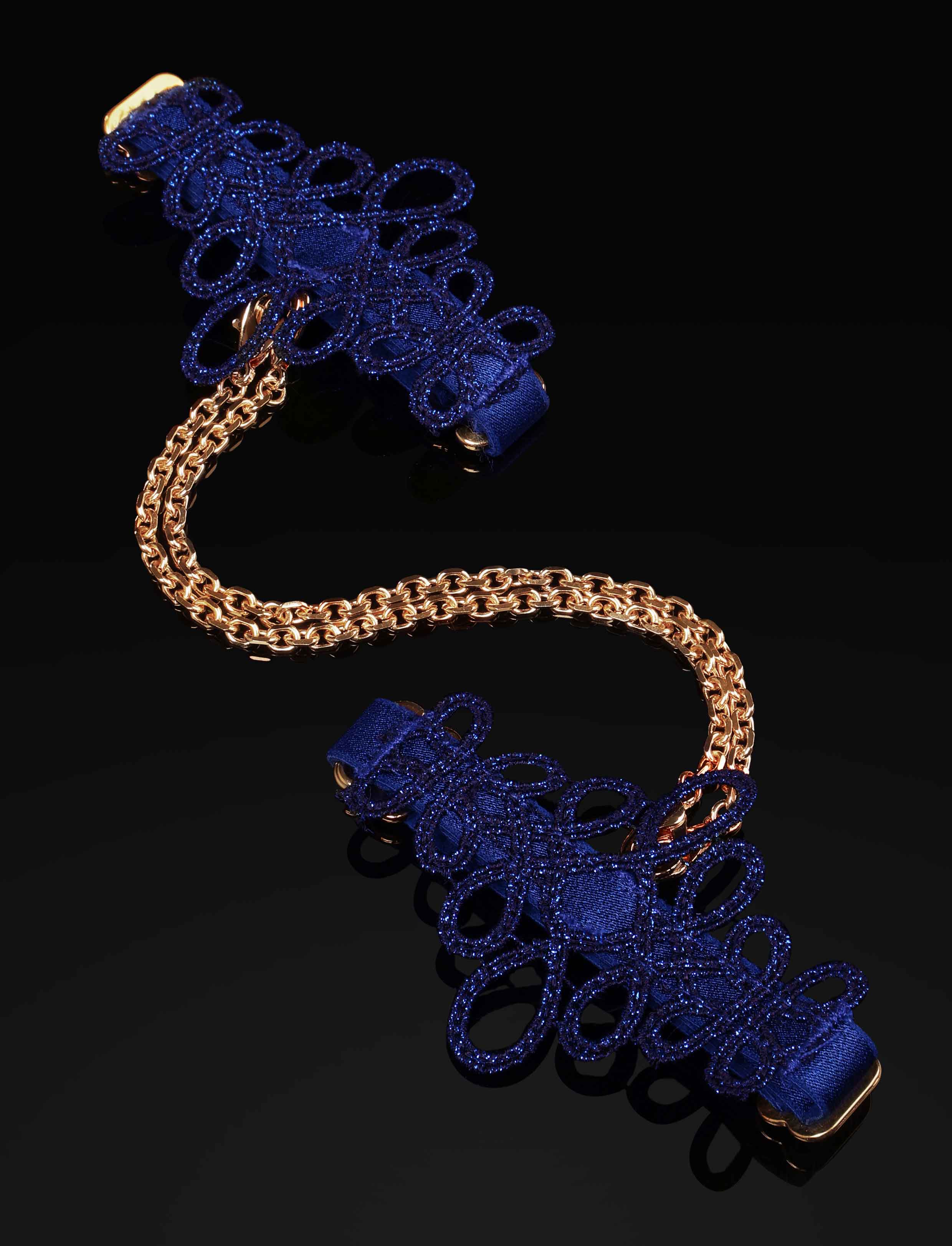 Mariana Choker and Cuffs Set in Navy Venetian Lace