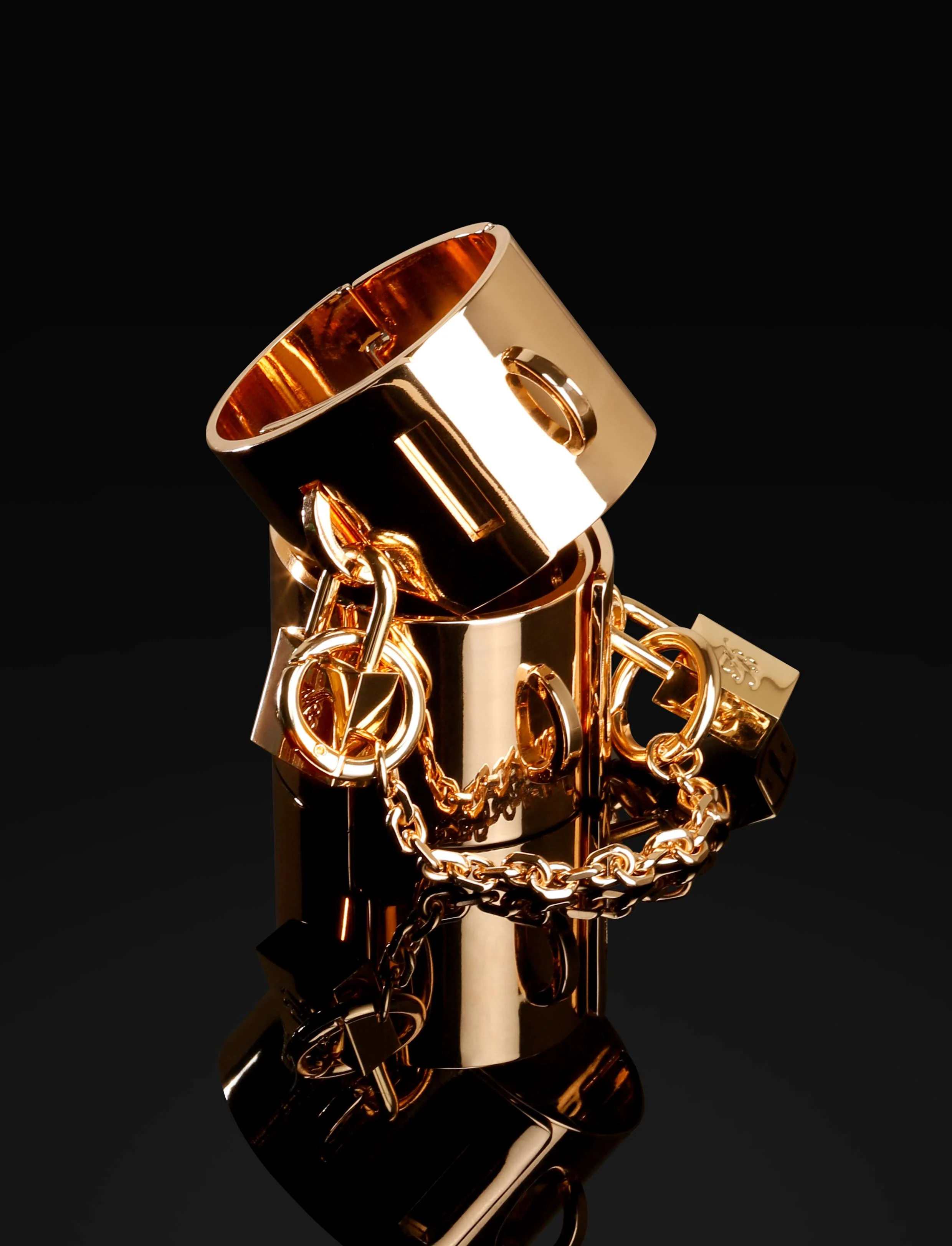 Chastity Gold Cuffs Bondage Set with Locks and Keys