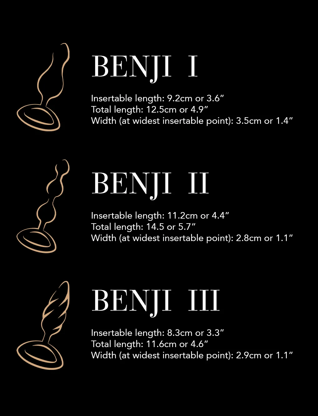 Benji 黑色三件套硅胶后庭玩具，含收纳袋