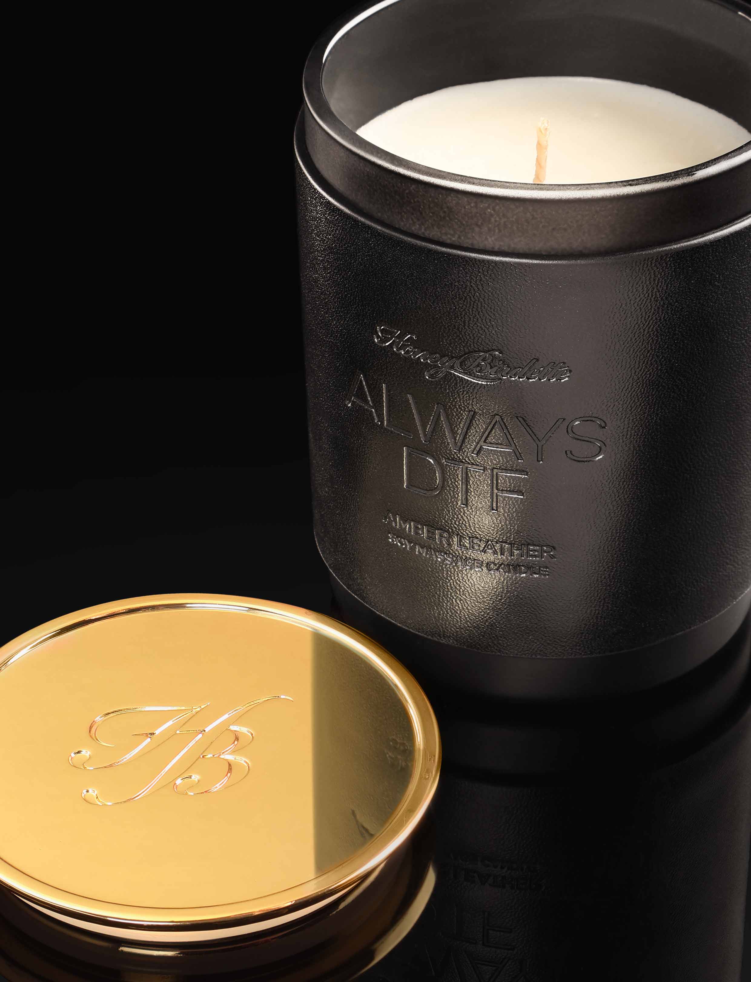 Always DTF Amber Leather Luxury Massage Candle by Honey Birdette