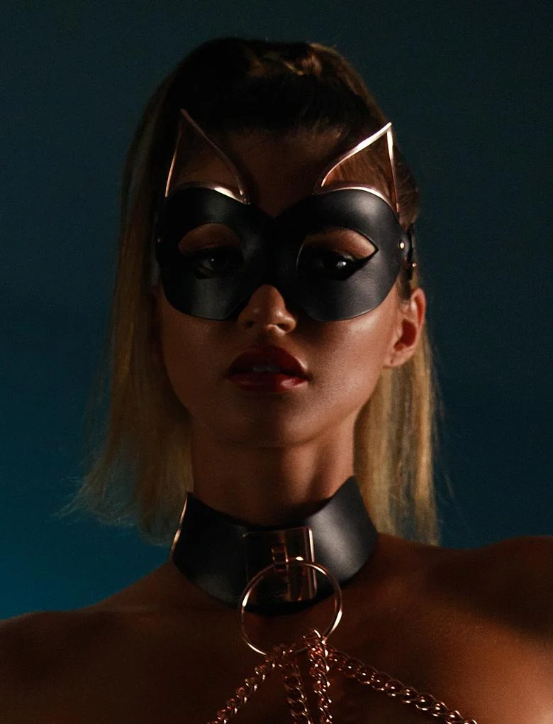 Rose Gold Leather Fox Mask With Elastic Back Strap