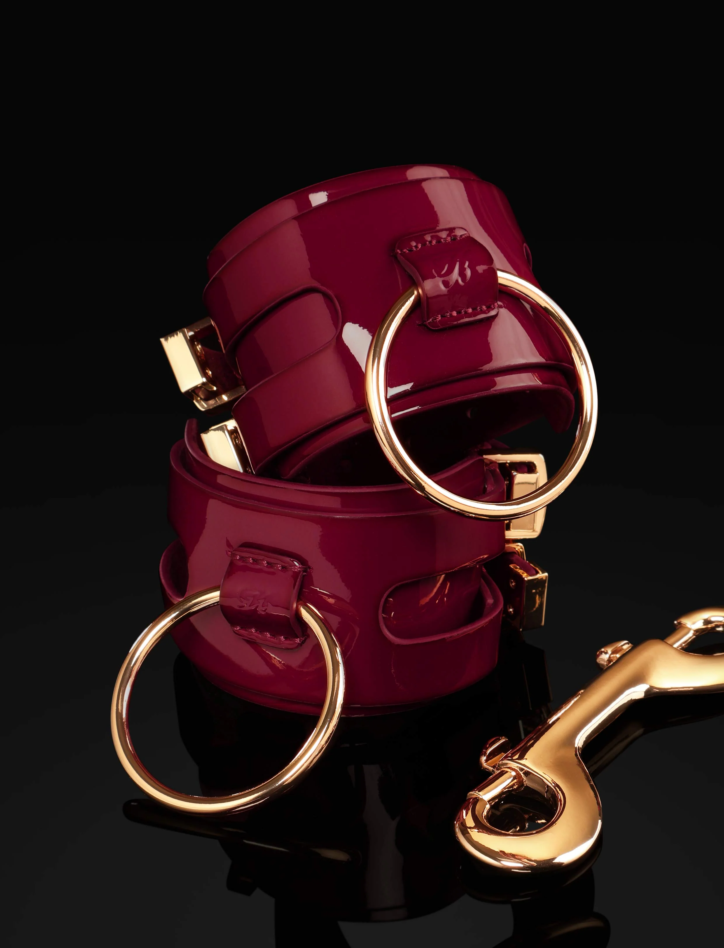 Cherry Handcuffs in Glossy Patent Leather with Connecting Clasp