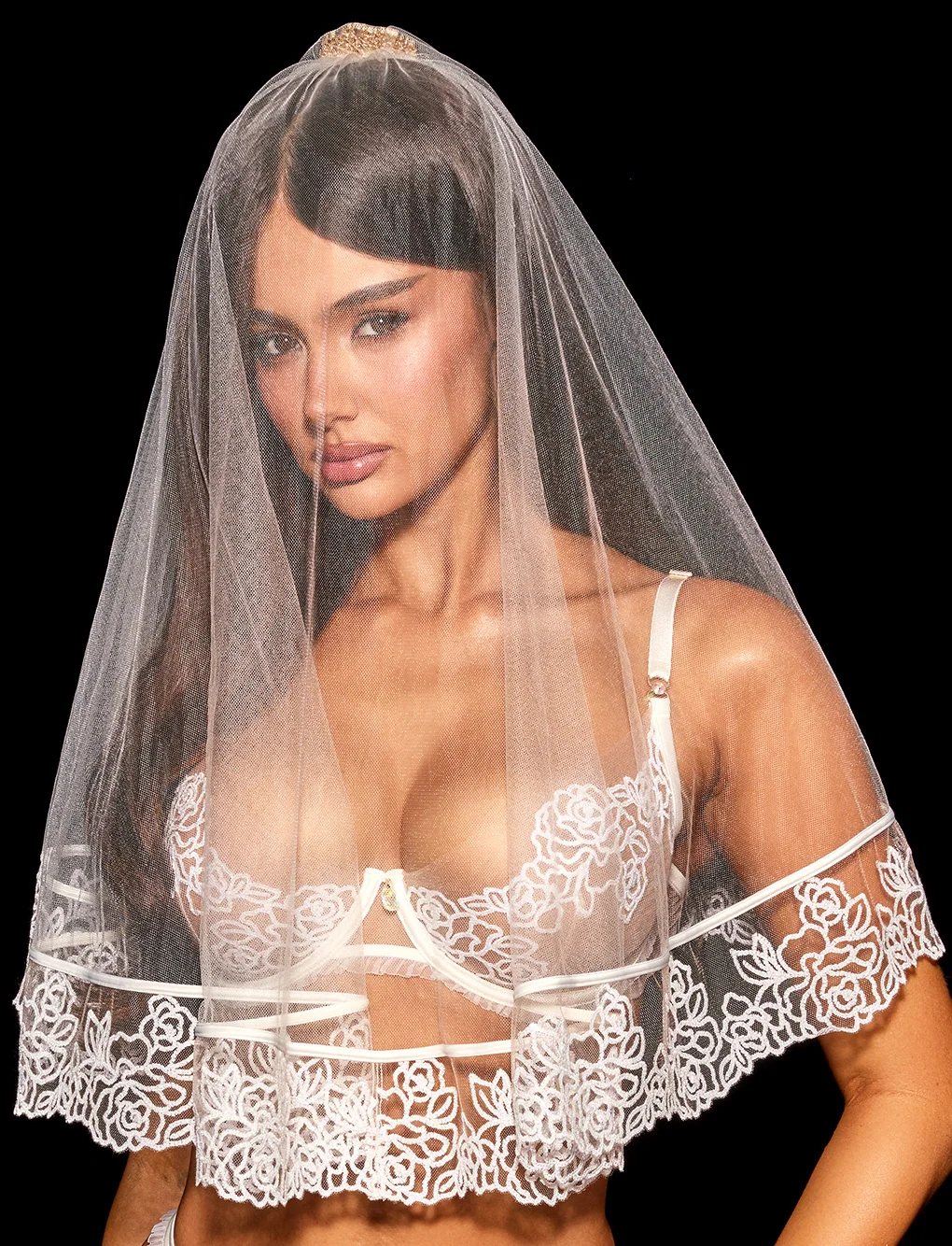 Lian Ivory Bridal Veil, Two-Tier Mini with Gold Hair Comb