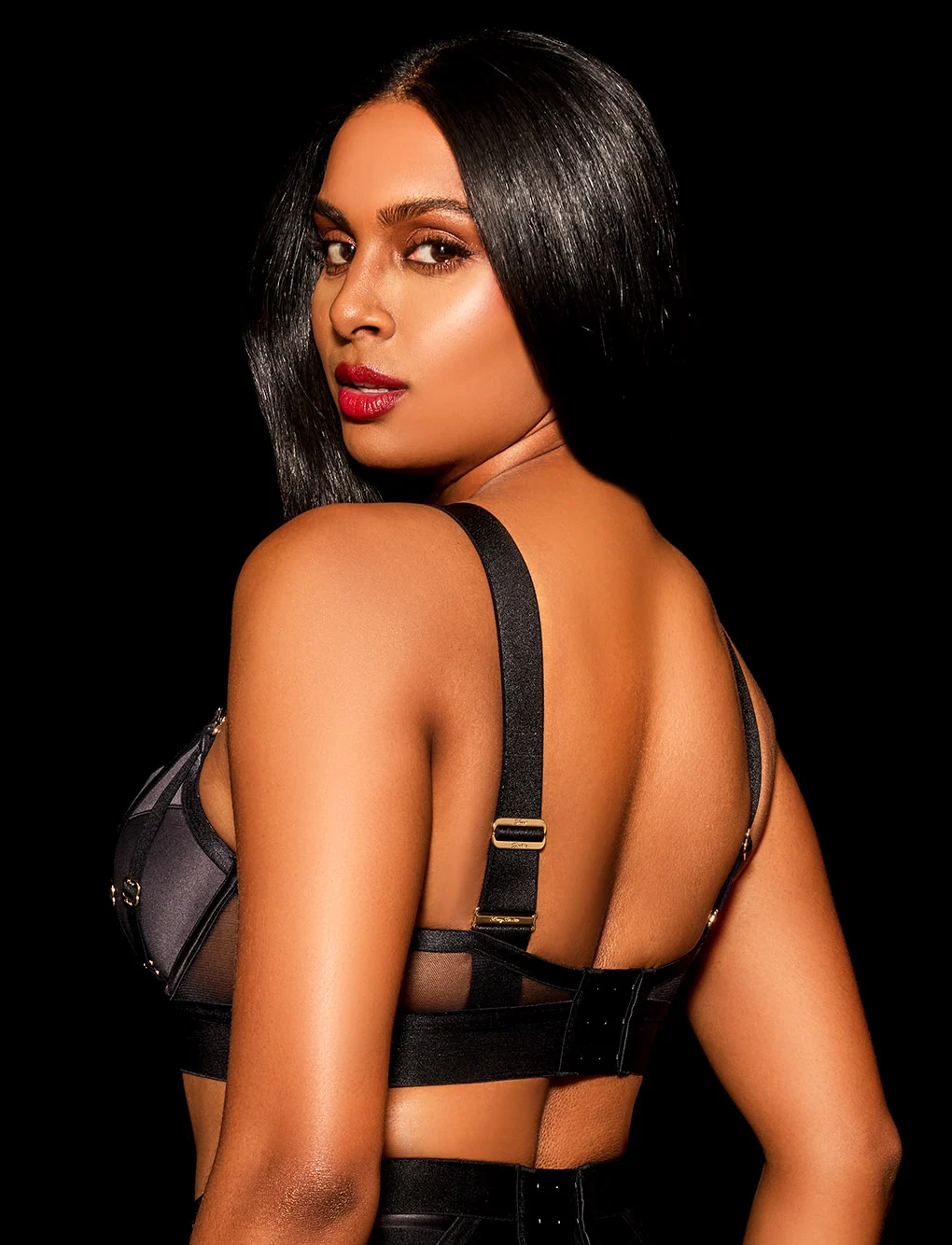 Piper Push-Up Longline Bra in Black Satin
