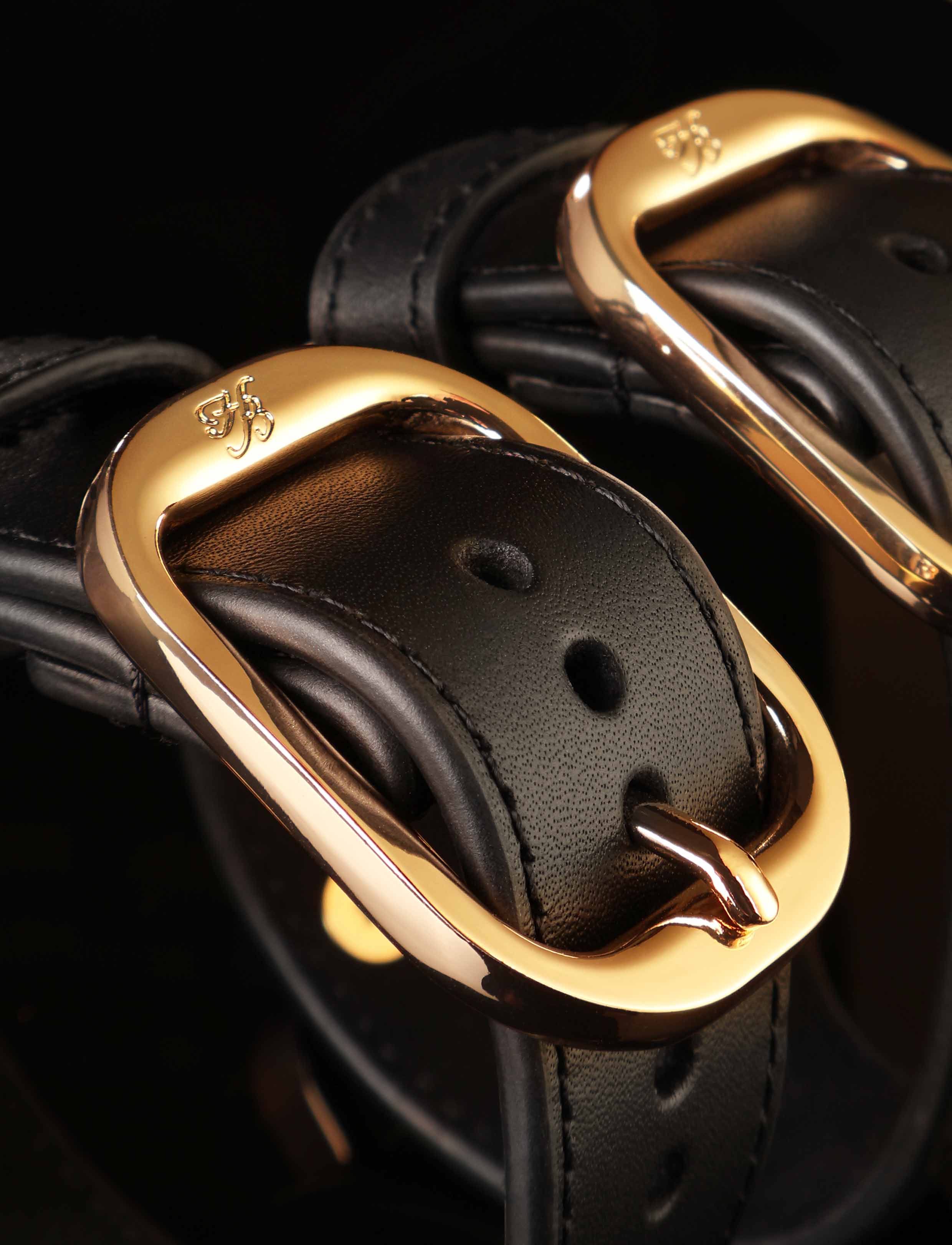 Signature Series 皮革手腕铐，配金色五金件