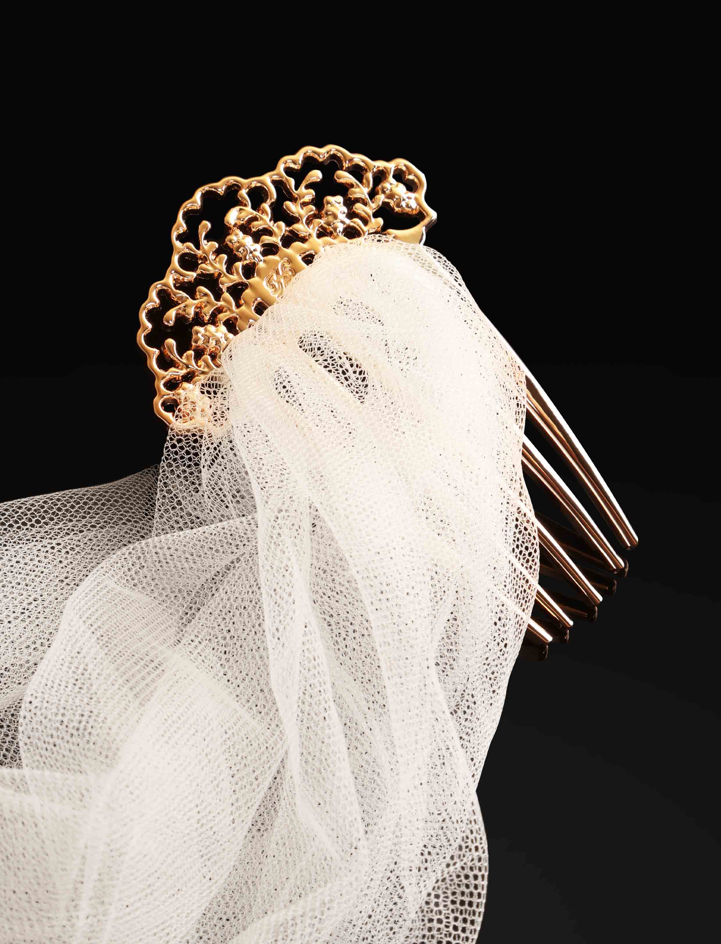 Lian Ivory Bridal Veil, Two-Tier Mini with Gold Hair Comb